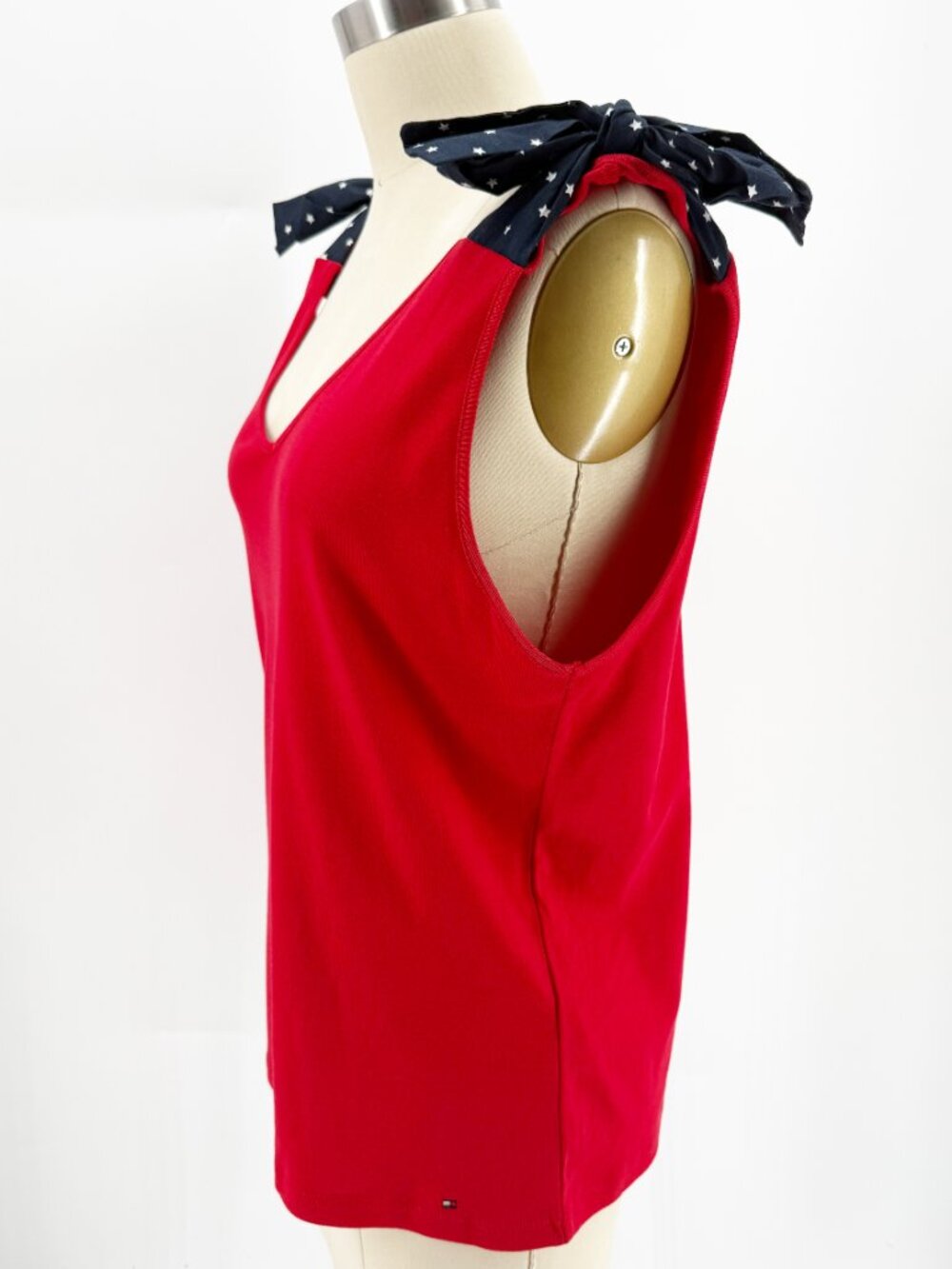 Tommy Hilfiger Red V-Neck Tank w/ Navy Star Print Bow Detail XL - Picture 5 of 11